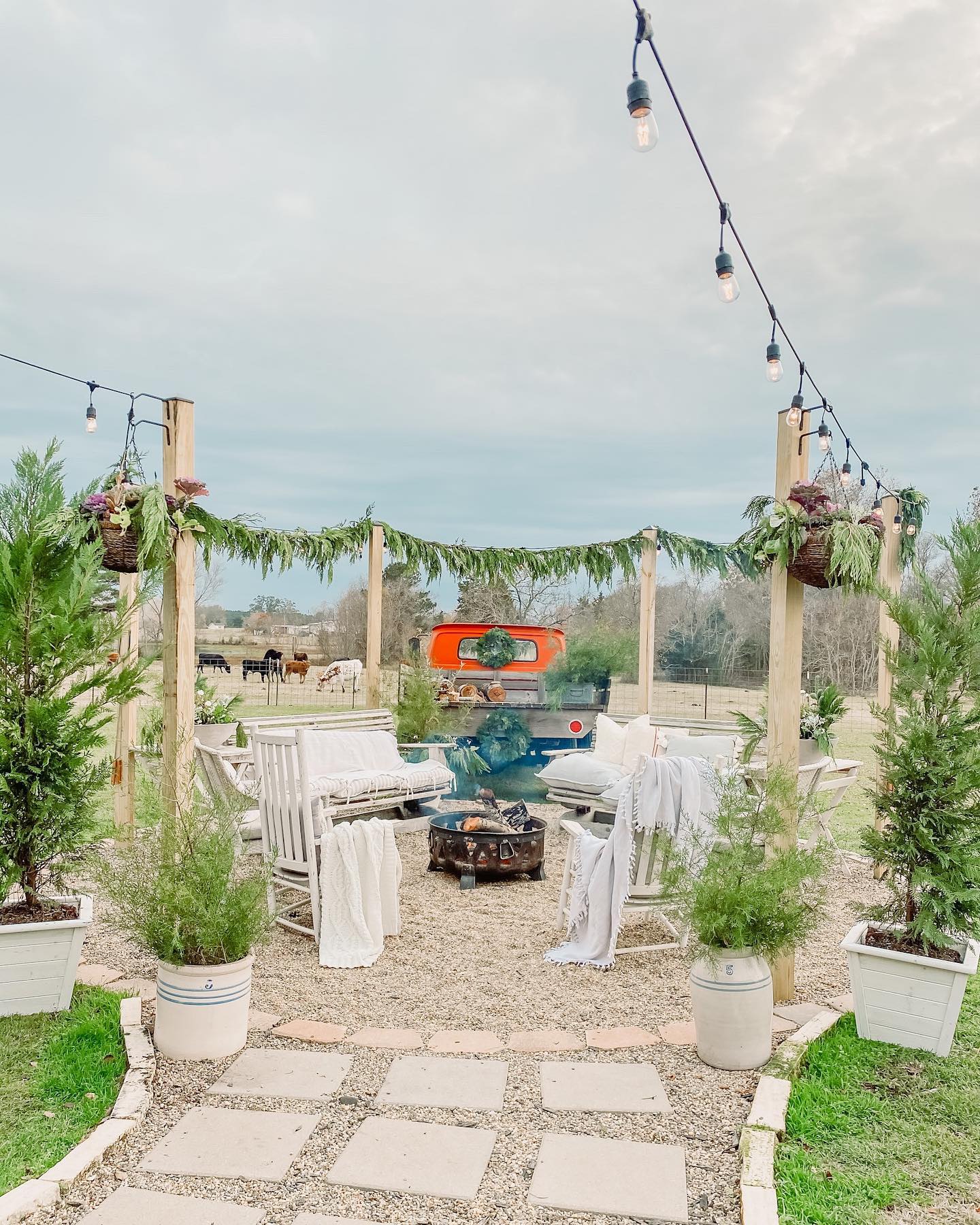 Fresh Garland And Fire Pit Patio Design