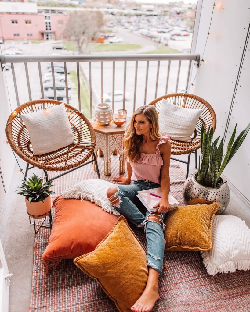 Vintage Balcony Patio With Rattan Wicker Chair
