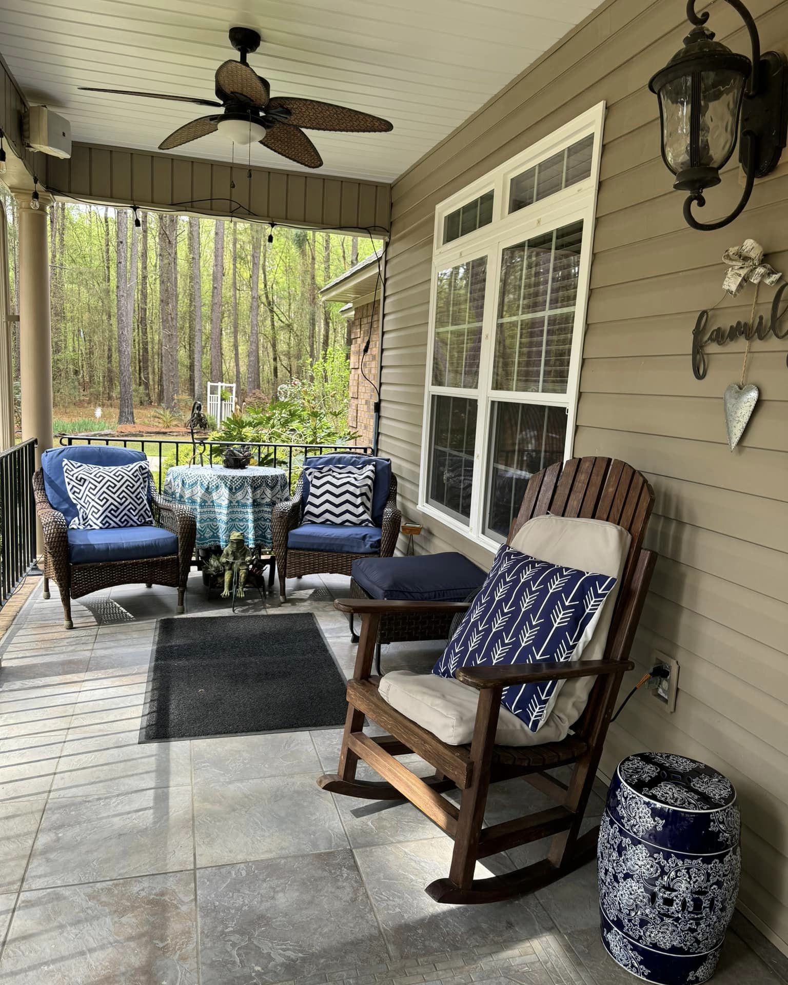 Blue And Brown Long Front Porch Decor