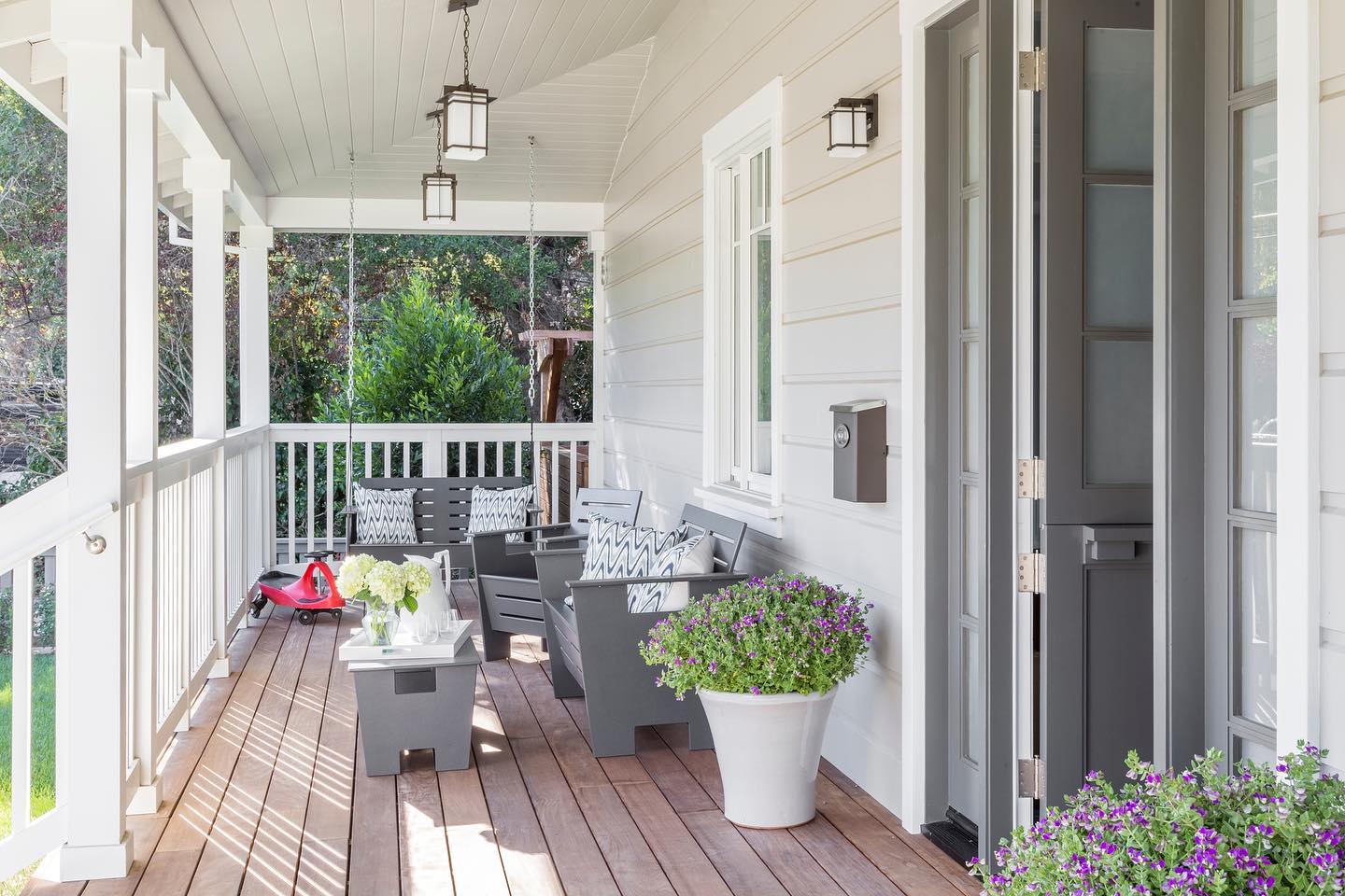 Grey And White Long Front Porch