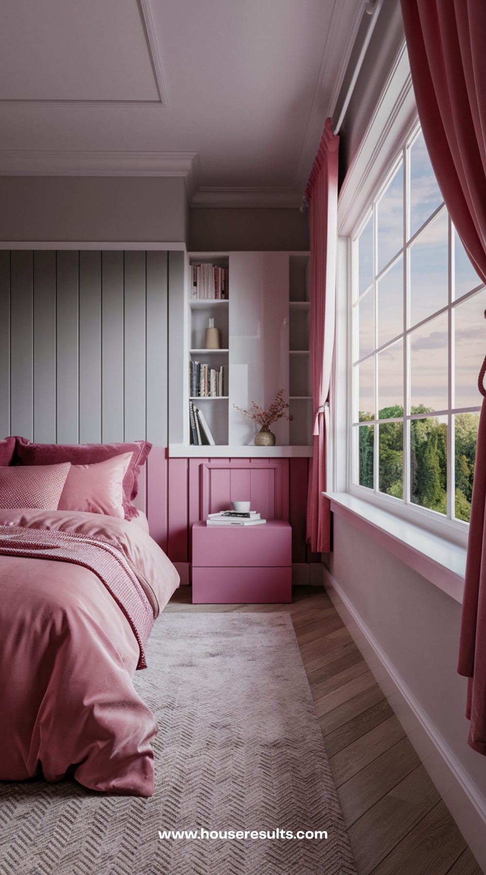 Pink Room With Grey Headboard