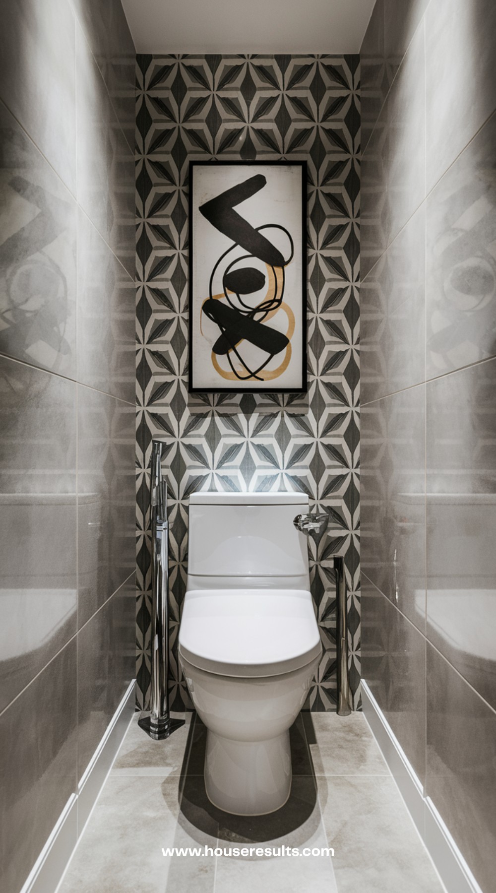 Graphic Wallpaper And Art Wall Toilet Decor
