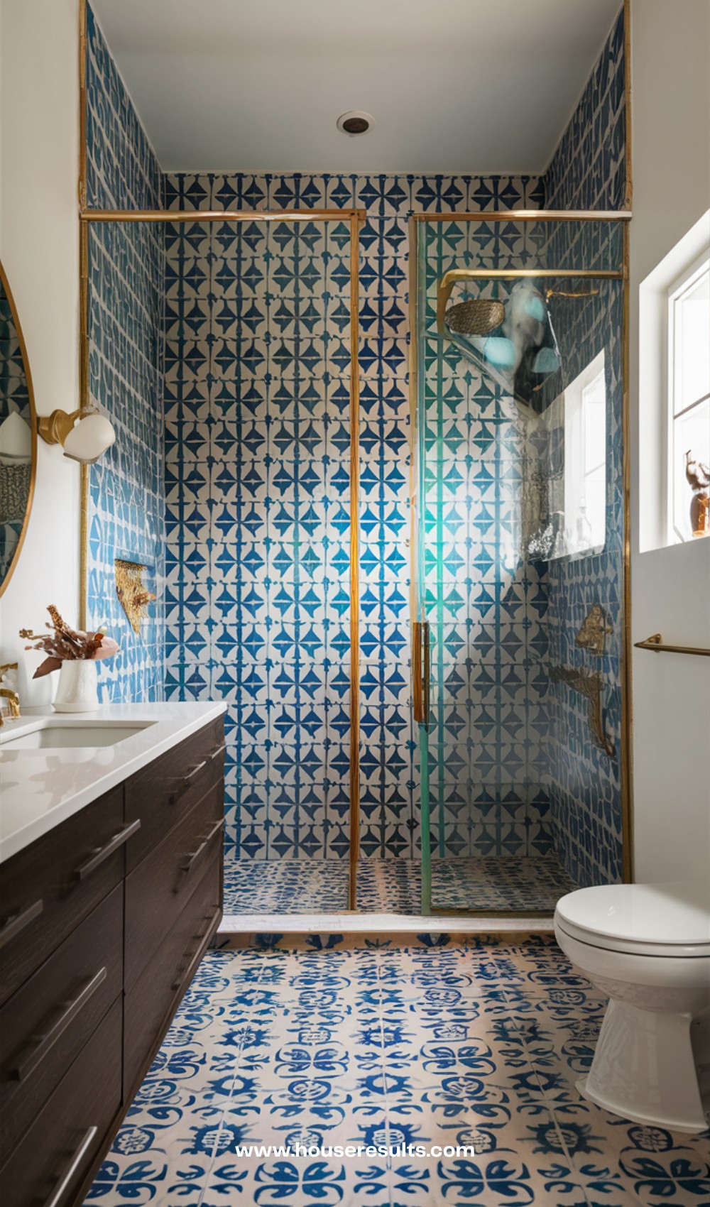 Geometric Pattern Shower Tile Combination