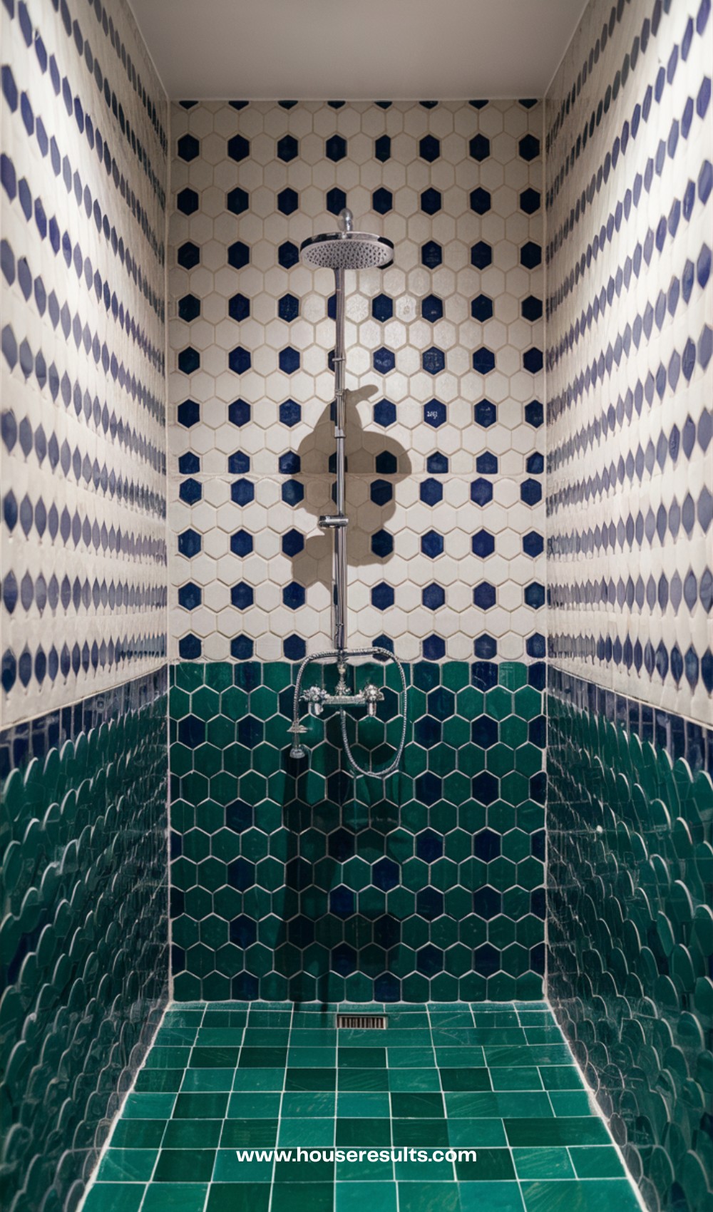 Contrasting Green and Blue Shower Tiles