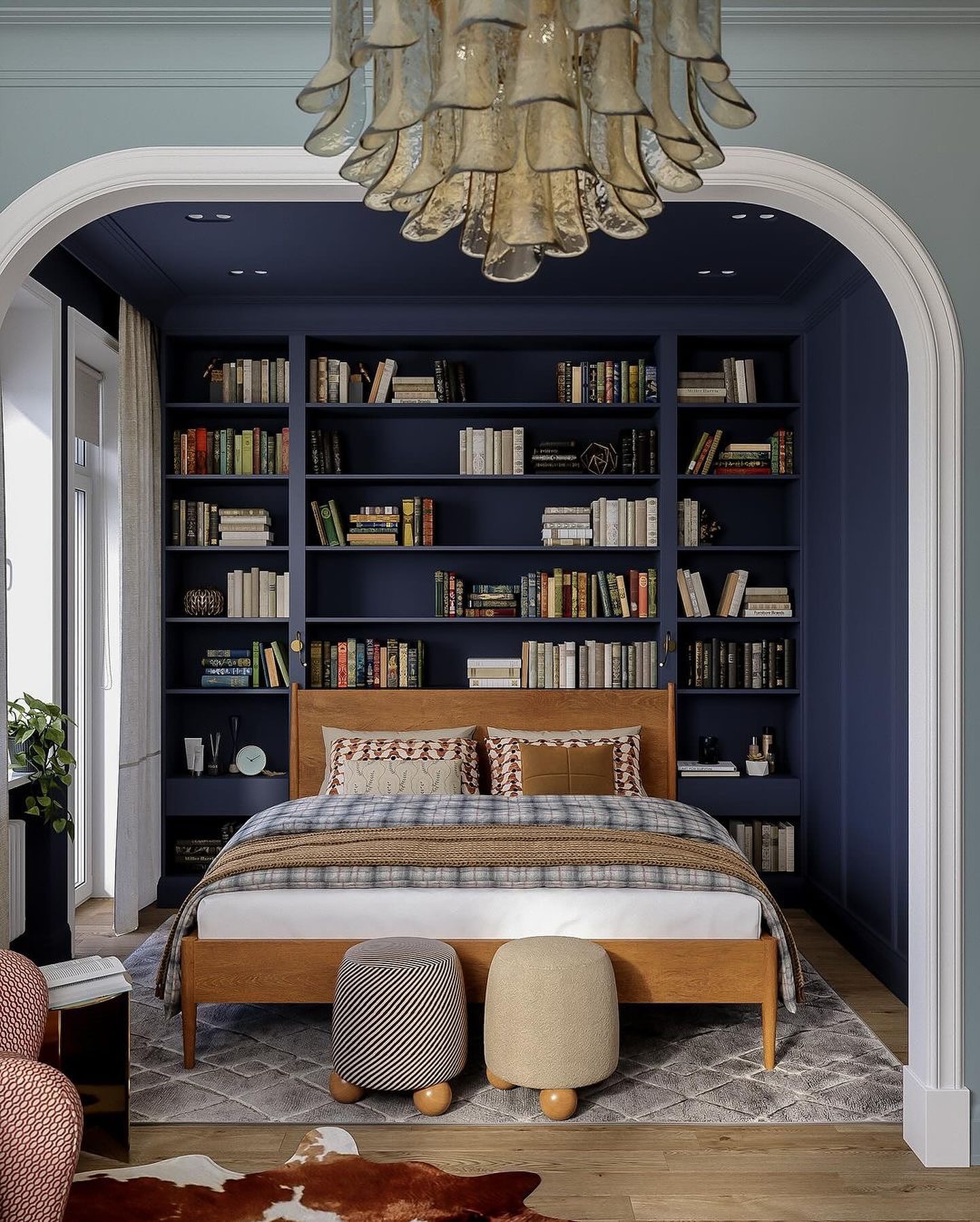 Cozy Blue Bedroom Bookshelf