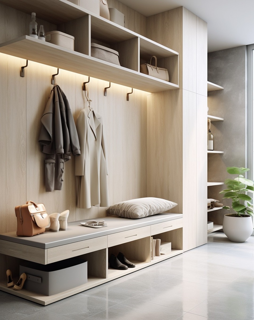 Neutral Clutter Free Mudroom